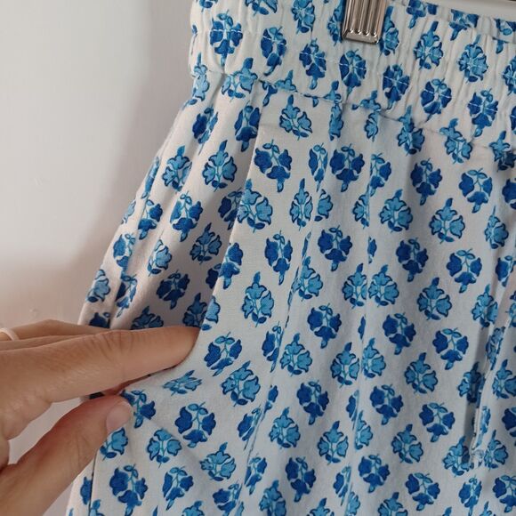 J Crew Pants Linen Cotton Blend Size 12 Block Print Floral Beach Preppy Cuffed - Picture 3 of 8